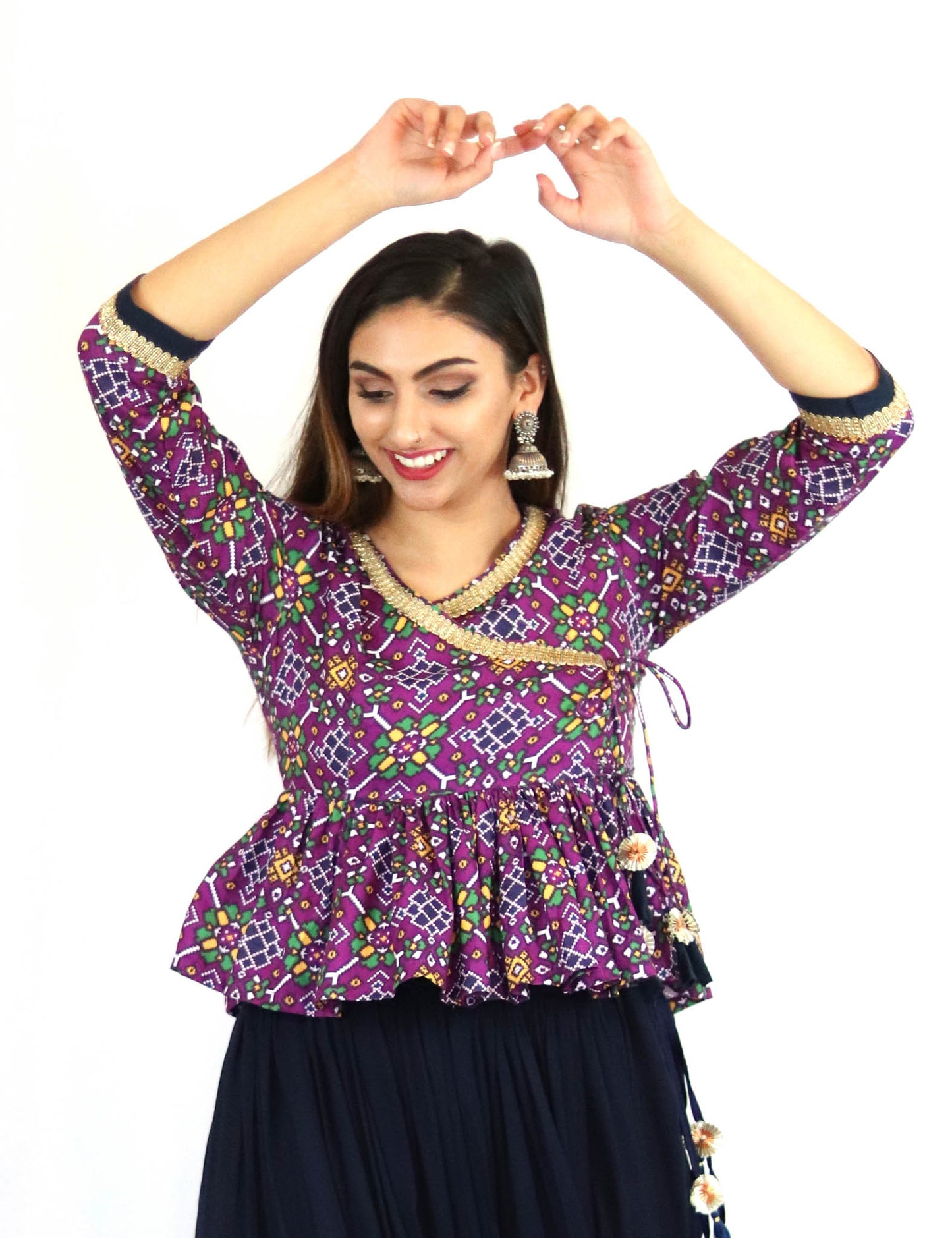 Rent Blue Lehenga With Purple Printed Kediyu Top