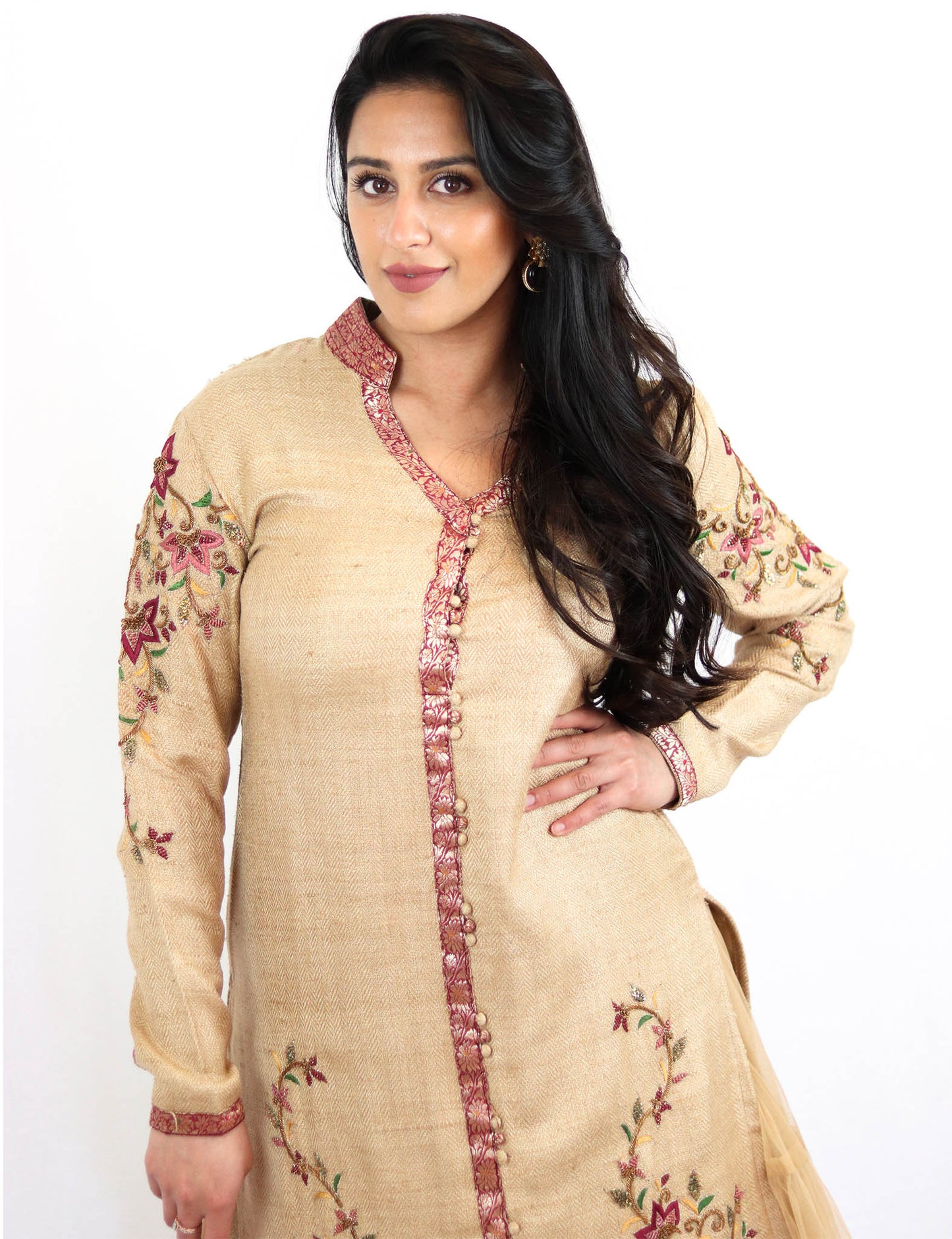 Rent Golden Sherwani with Net Lehenga
