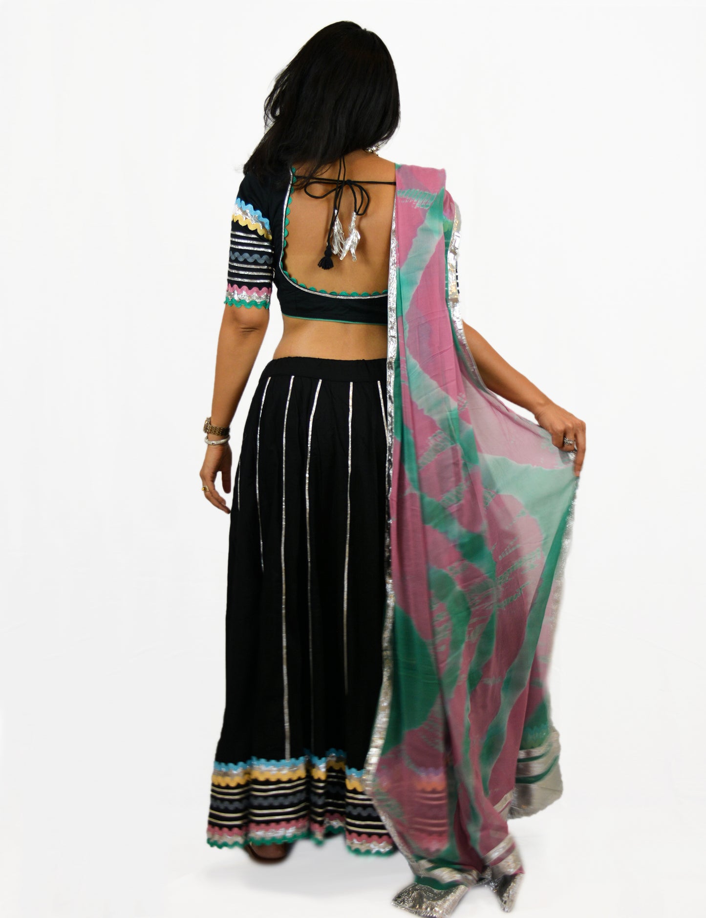 Rent Black Lehenga & Blouse with Colorful Dupatta
