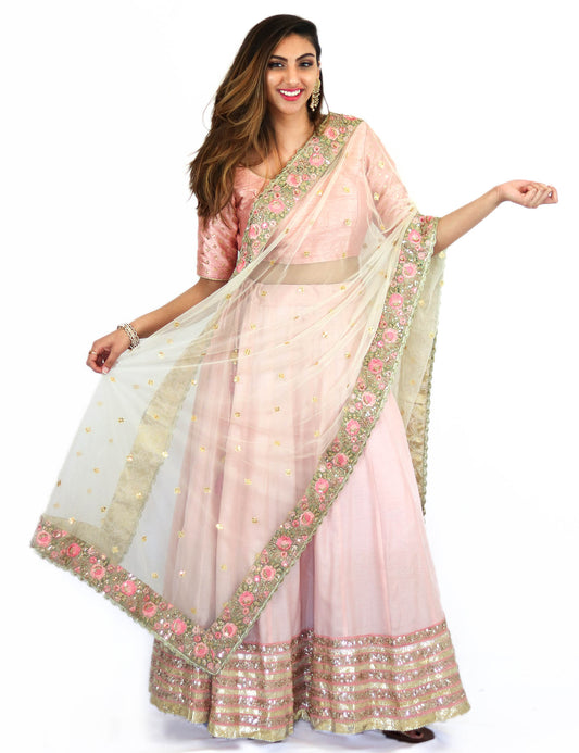 Rent Rose Pink Lehenga & Blouse With Embroidered Dupatta
