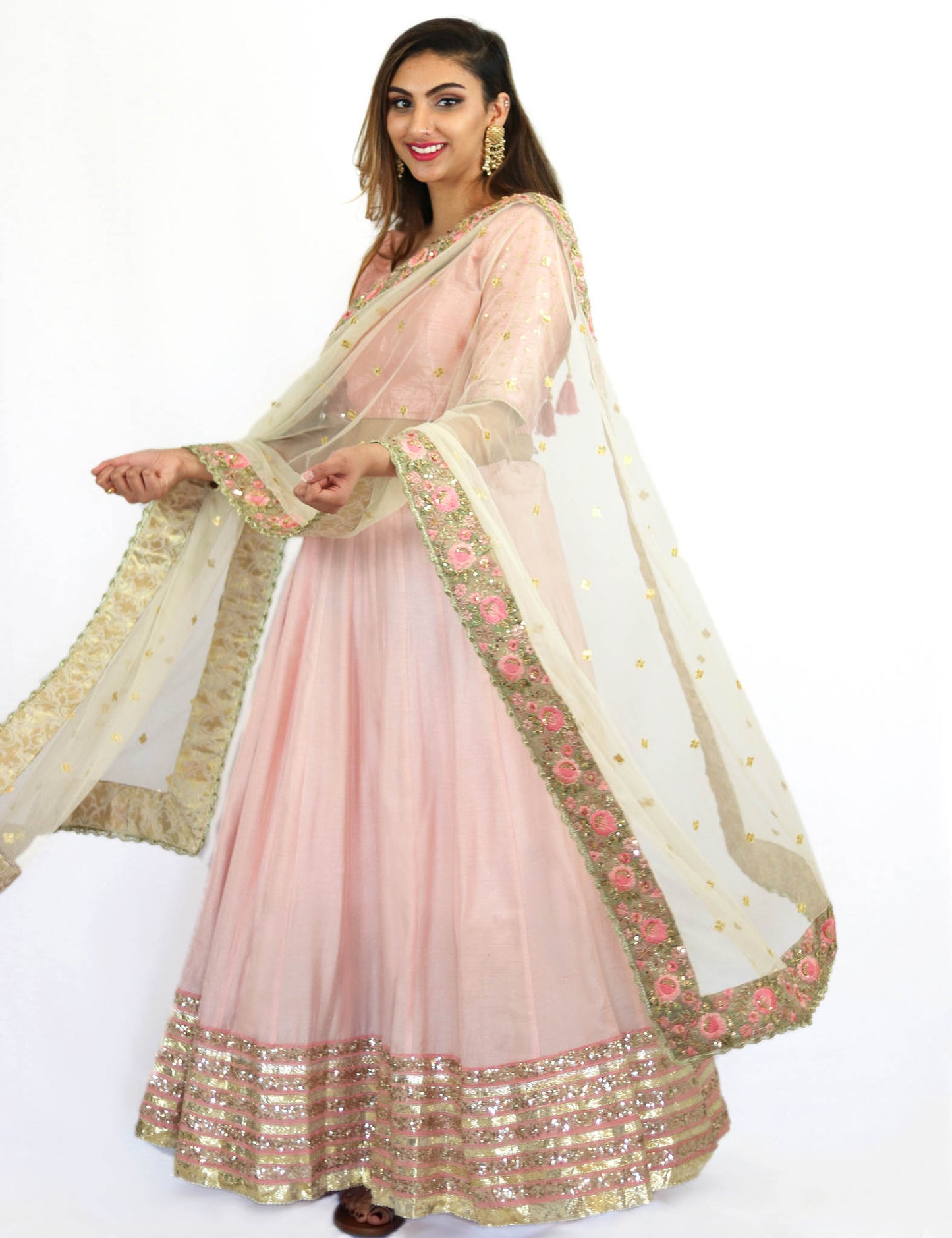 Rent Rose Pink Lehenga & Blouse With Embroidered Dupatta