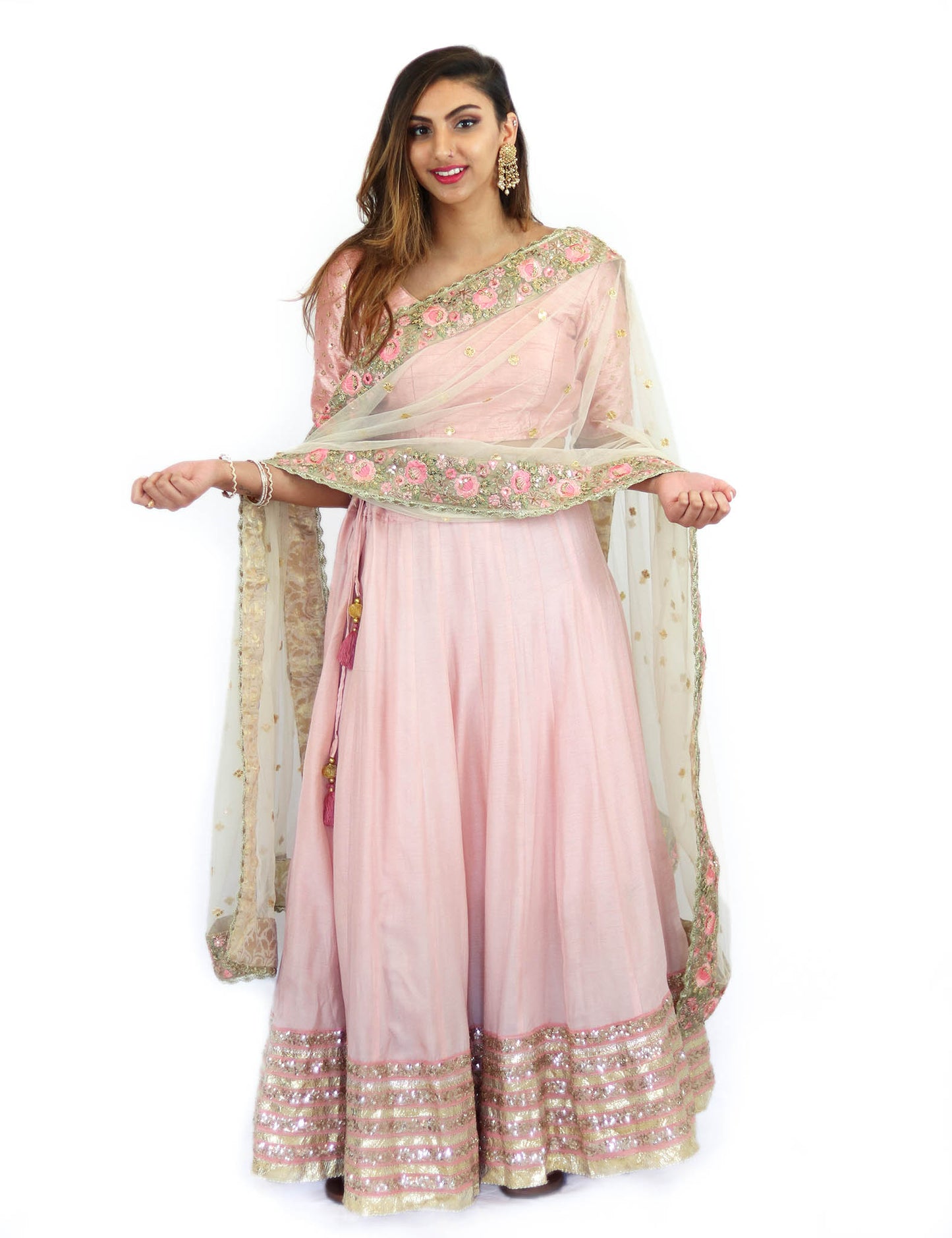 Rent Rose Pink Lehenga & Blouse With Embroidered Dupatta