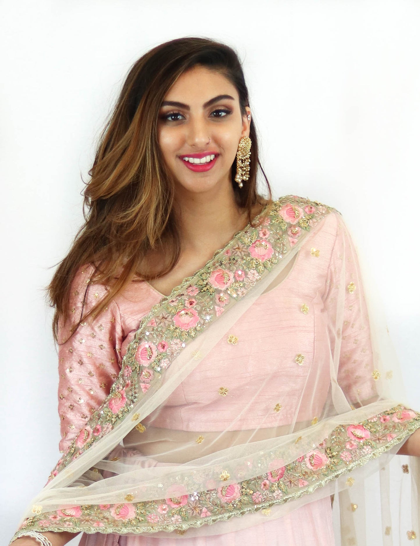 Rent Rose Pink Lehenga & Blouse With Embroidered Dupatta