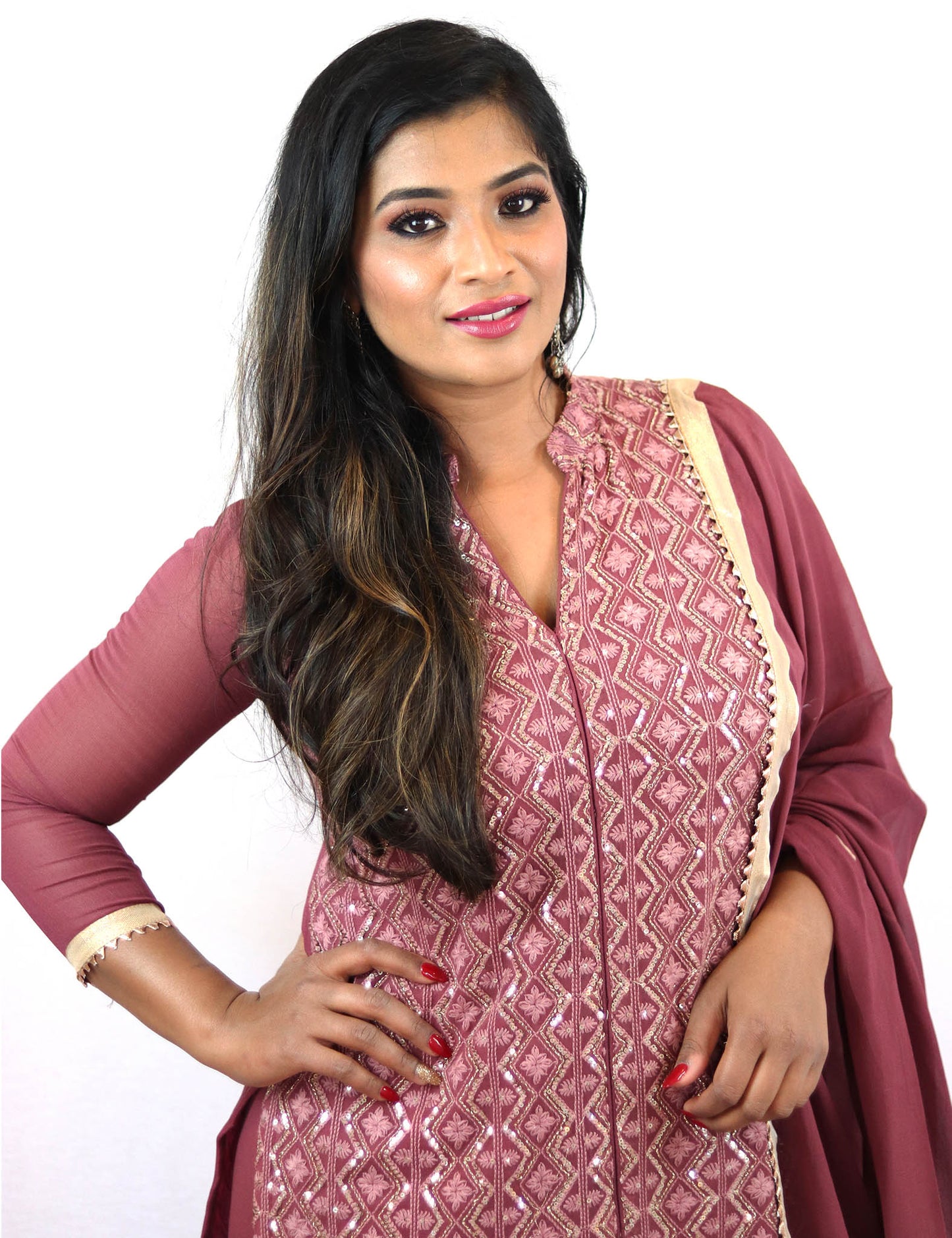 Rent Magenta Embroidered Kurta With Sharara & Dupatta