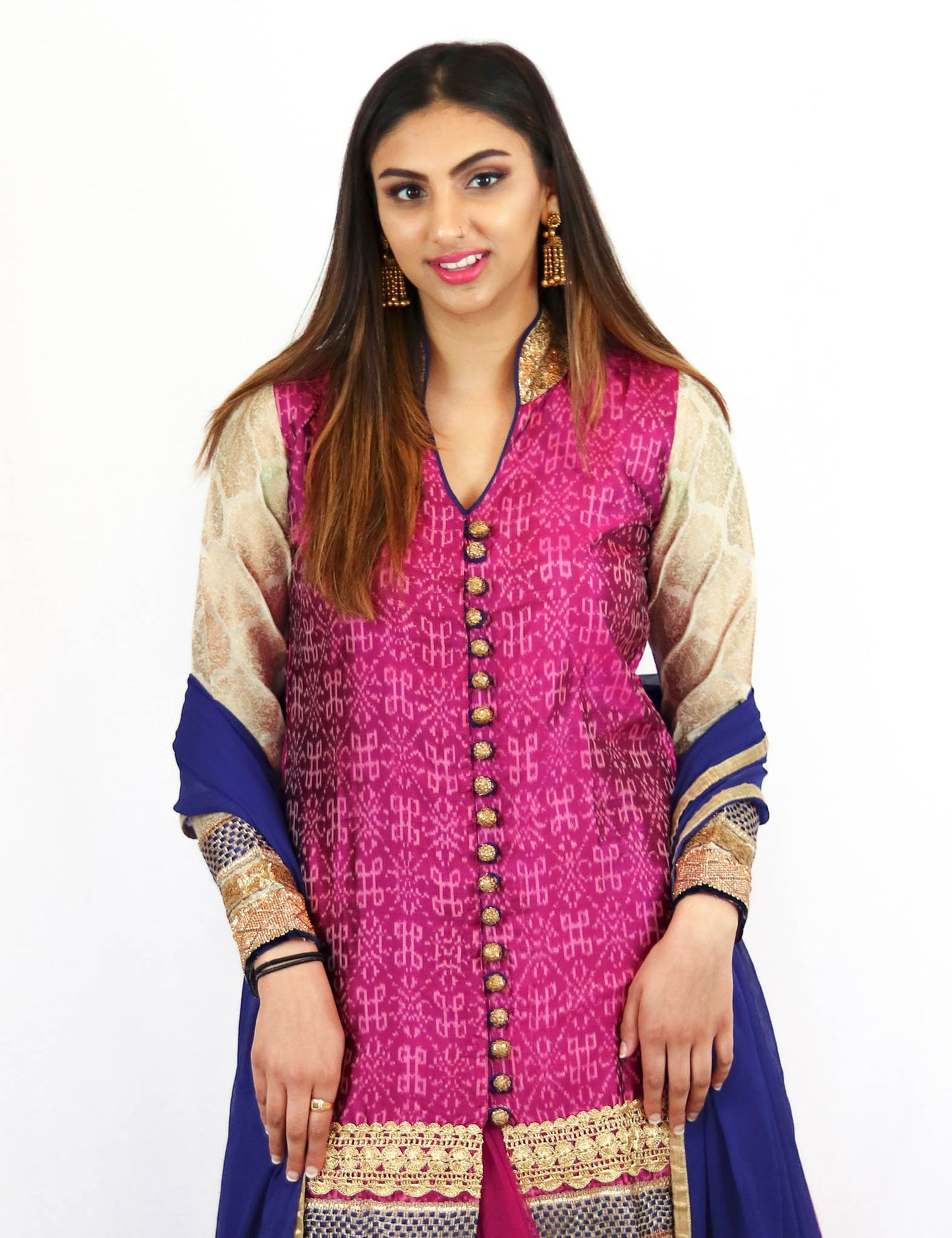 Rent Pink Sherwani & Lehenga With Blue Dupatta