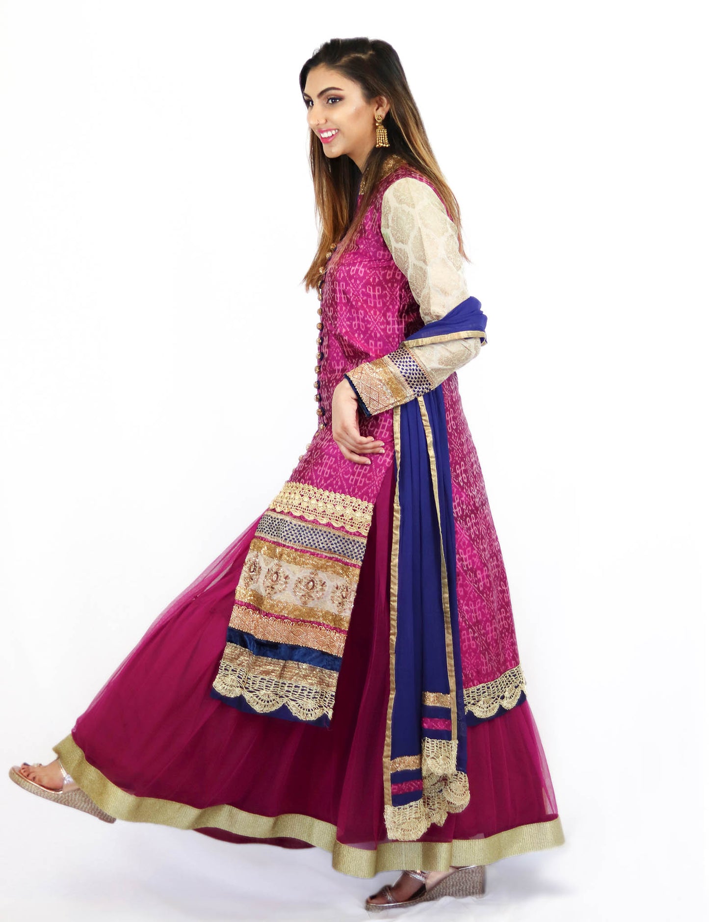 Rent Pink Sherwani & Lehenga With Blue Dupatta