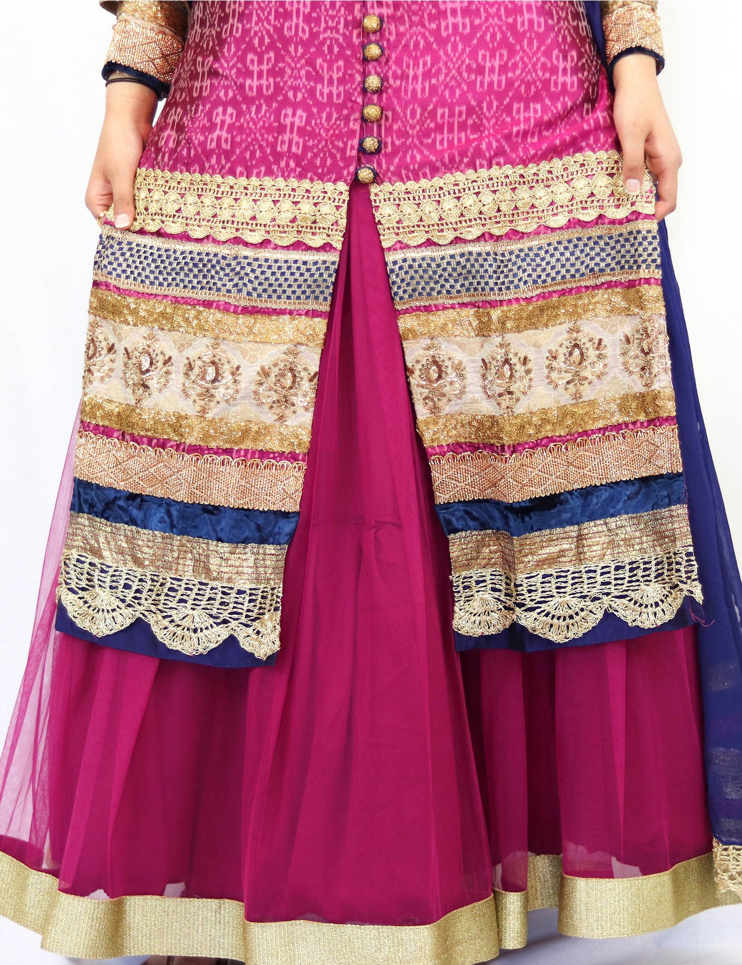 Rent Pink Sherwani & Lehenga With Blue Dupatta