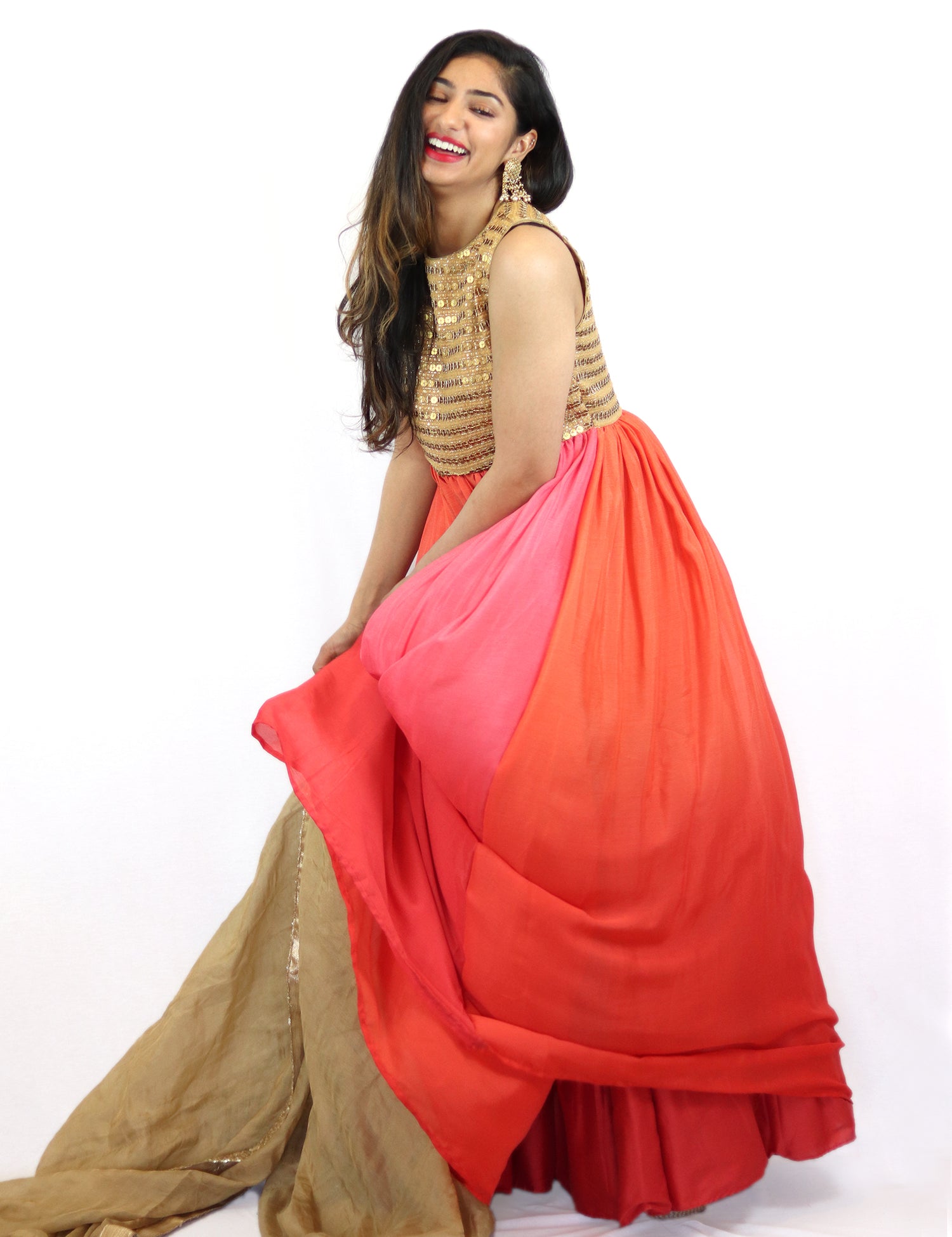 Rent Pink Shaded Full Length Anarkali With Golden Dupatta