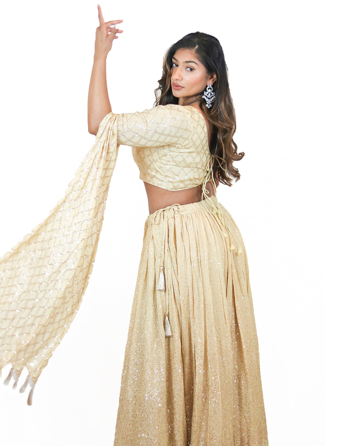 Rent Ivory Sequin Embellished  Lehenga With One-Shoulder Blouse