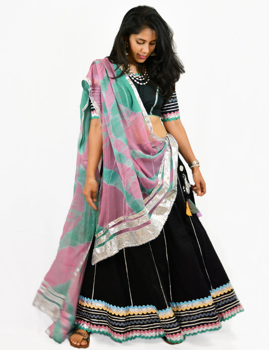 Rent Black Lehenga & Blouse with Colorful Dupatta