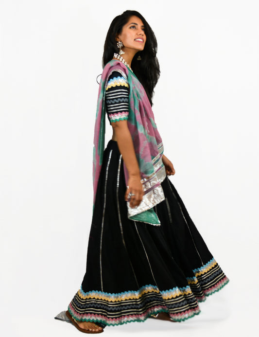 Rent Black Lehenga & Blouse with Colorful Dupatta